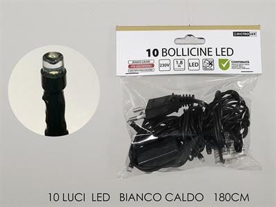 BOLLICINE DI LUCE LED 10 PZ BIANCO CALDO 1,8MT